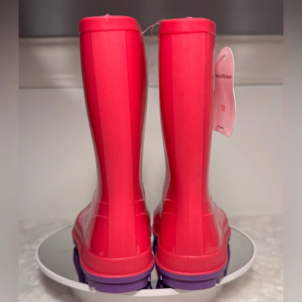 Wonder Nation Kids Bright Pink & Purple Rain Boots, size 7/8, NWT